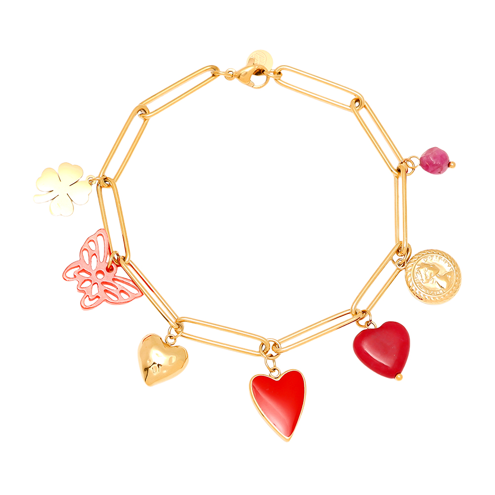 21cm Red Charms Edelstahl Armband 