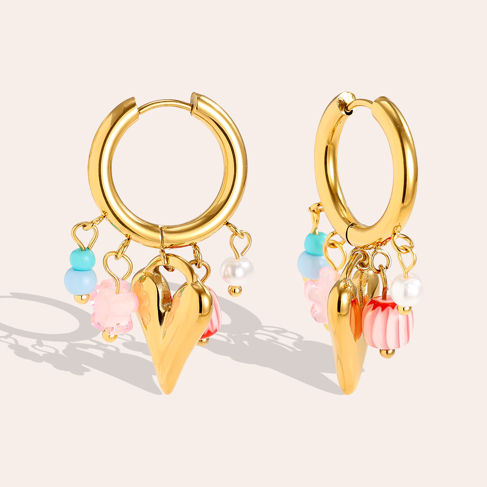 37*21mm Bunte Herz Acryl Süßwasserperlen Edelstahl Ohrringe 