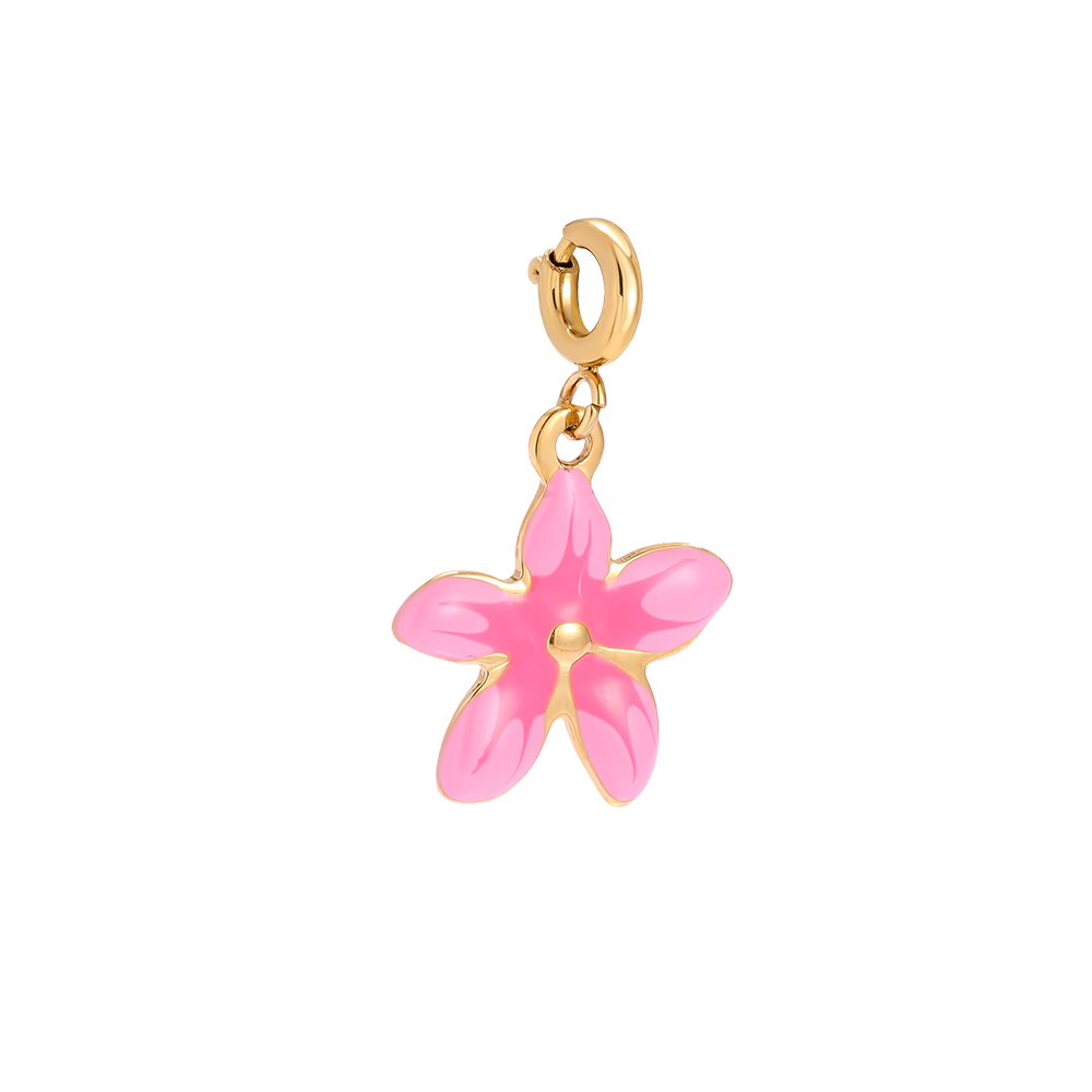 24mm Pink Blume mit Federverschluss Edelstahl Pendant      