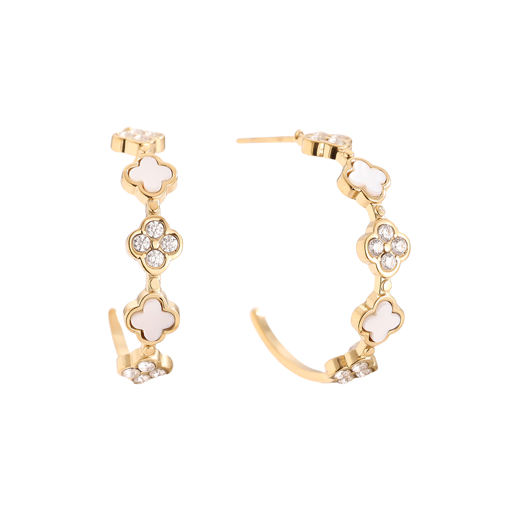 25mm Lucky Flower Half Hoop Edelstahl Ohrringe    