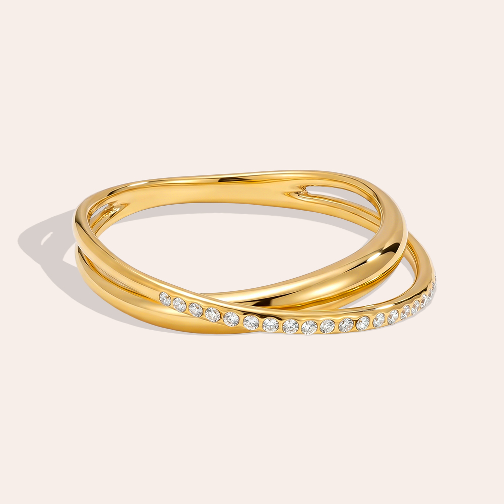 gekreuzter Zirkonia Edelstahl Ring    