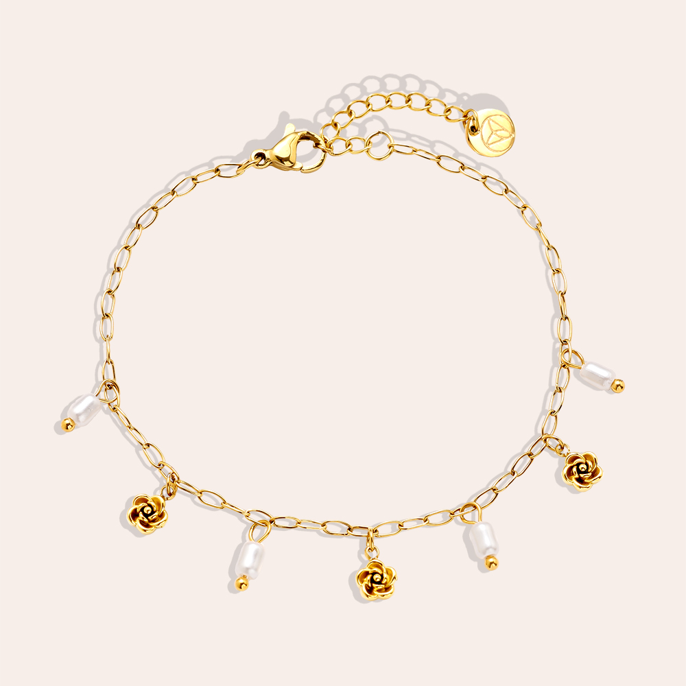 17cm Mini Flower And Pearl Edelstahl Armband 