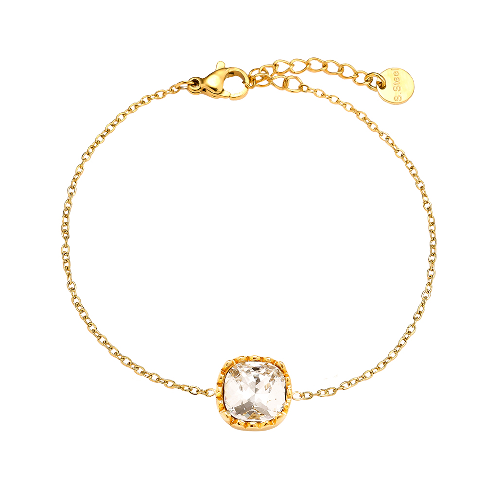 16cm quadratisch rundes Glas Edelstahl Armband       