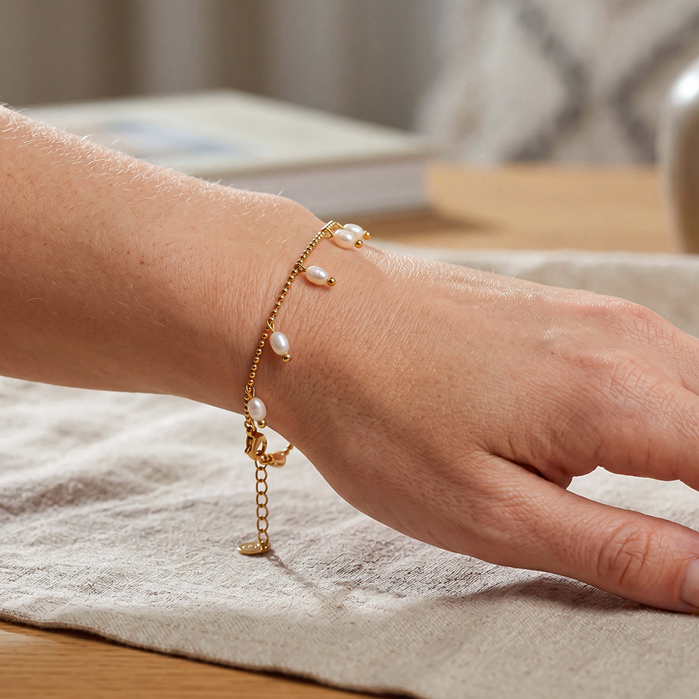Edelstahl Armband 17cm viele kleine Perlen
