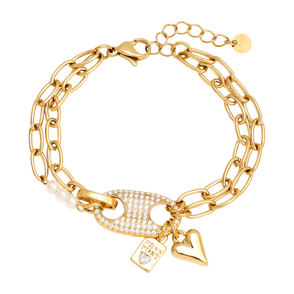 16cm Diamond Pig Nose With Charms Edelstahl Armkette     