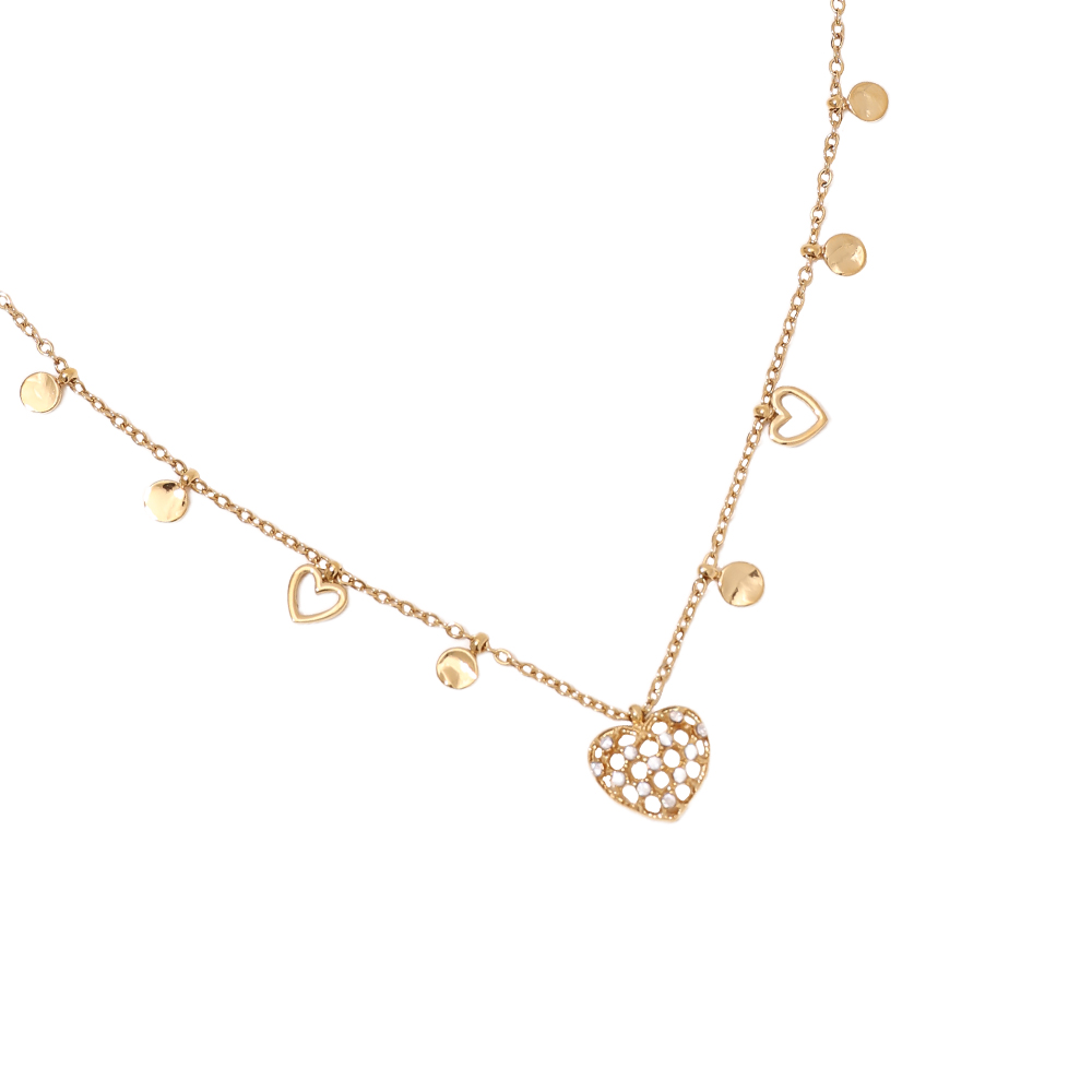 40cm Netz Herz Strassstein Charm Edelstahl Halskette 