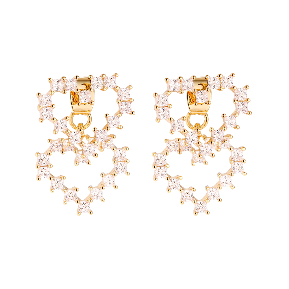 26mm Two Fancy Diamond Heart Vergoldete Ohrringe 