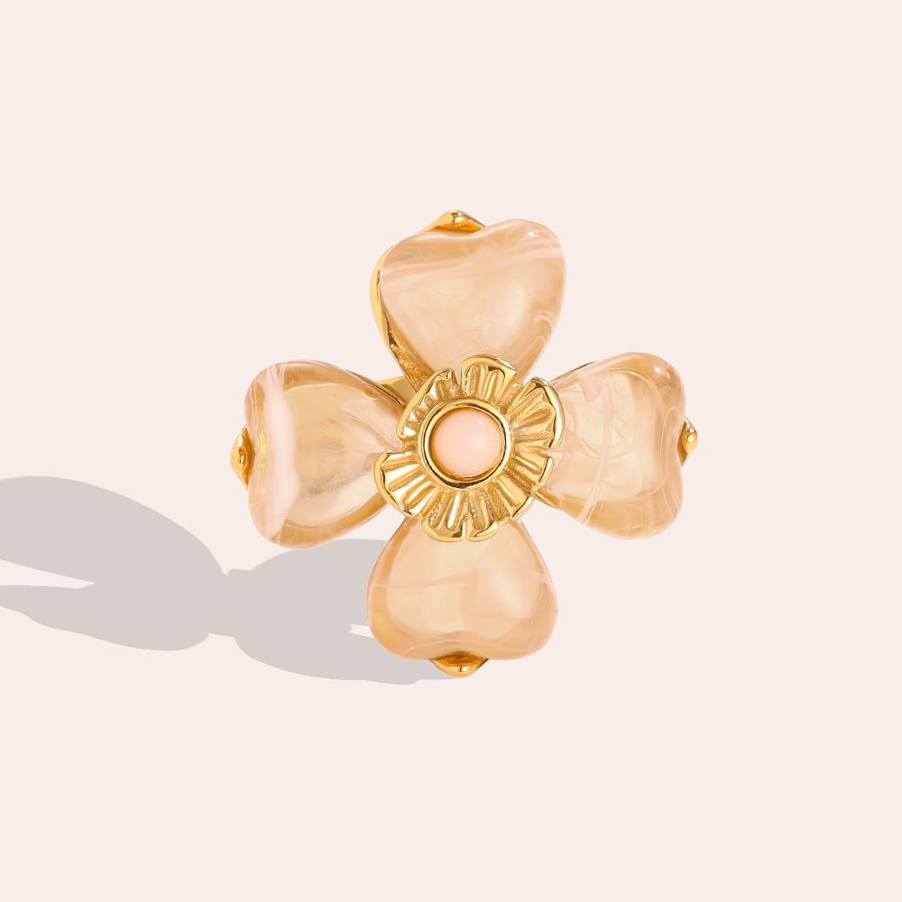 Resin Flower Edelstahl Ring    