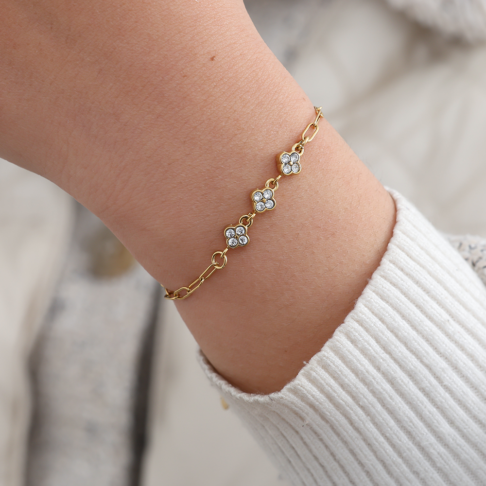 17cm Three Diamond Flowers Edelstahl Armband      