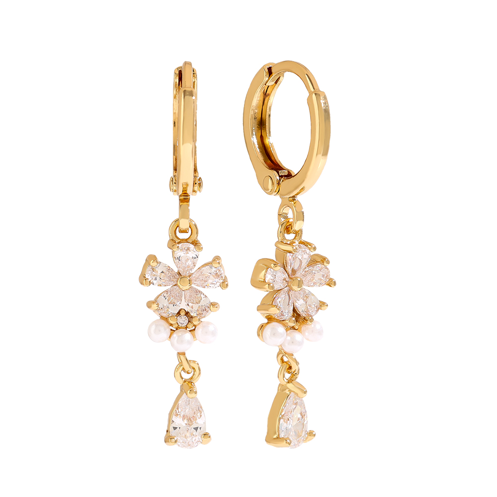 33mm Pearl With Diamond Flower Vergoldete Ohrringe 