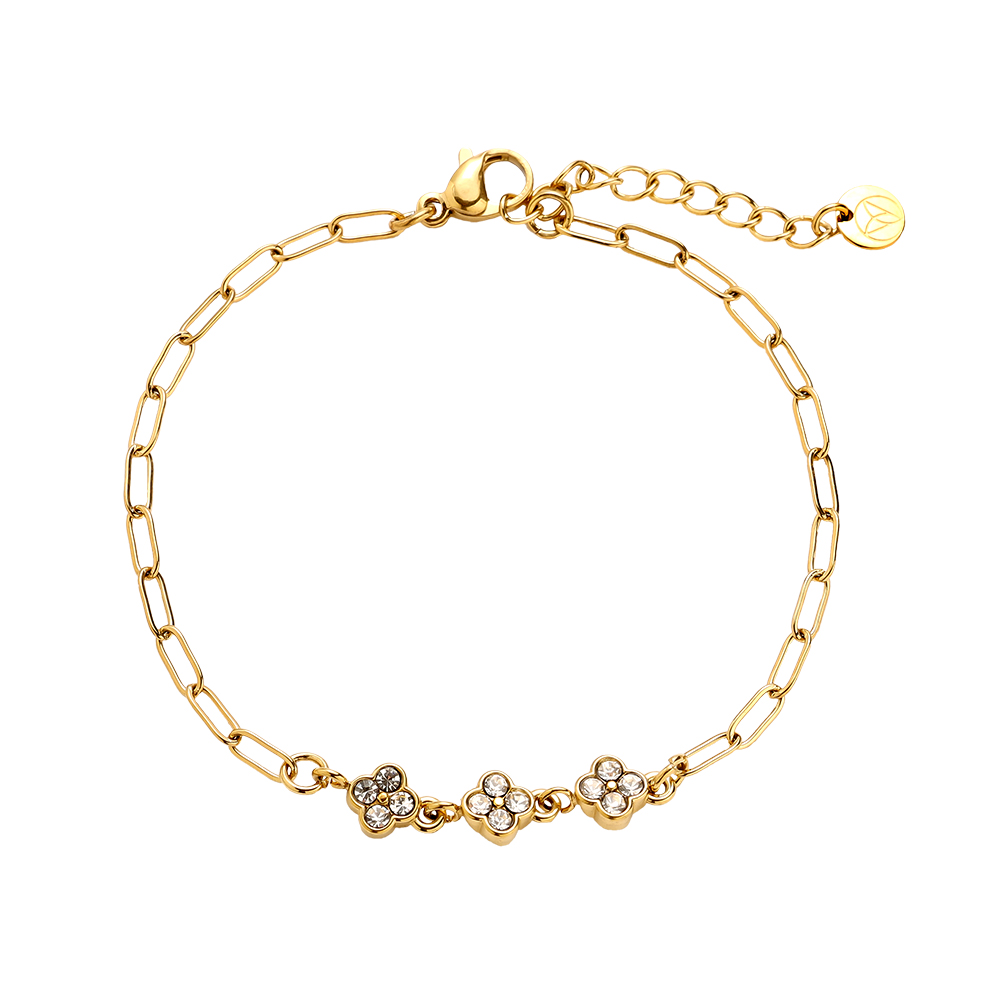 17cm Three Diamond Flowers Edelstahl Armband      