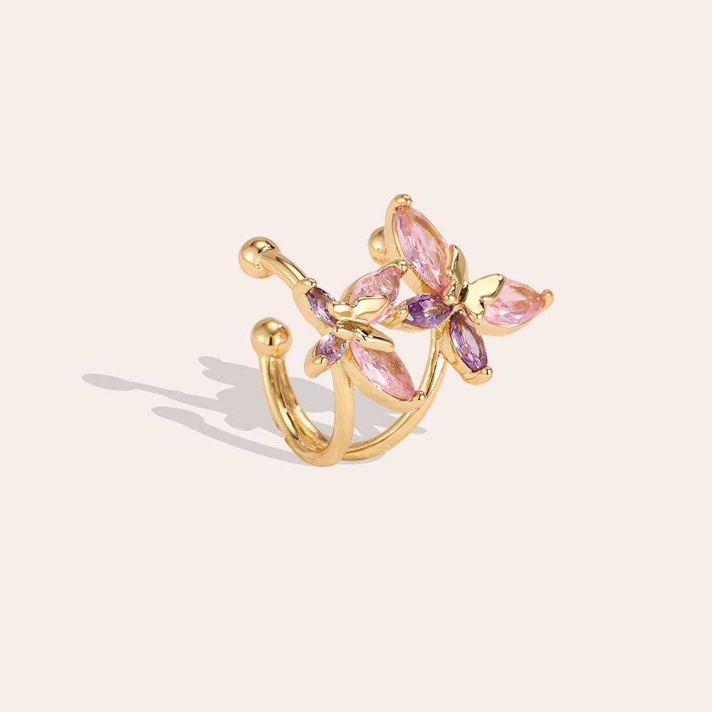 Vergoldete Ear-cuffs 15mm Zwei Zirkonia Schmetterlinge