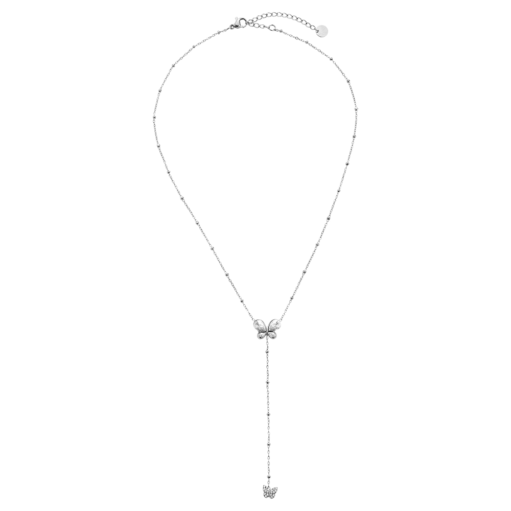 40cm Strassstein Schmetterling Edelstahl Halskette