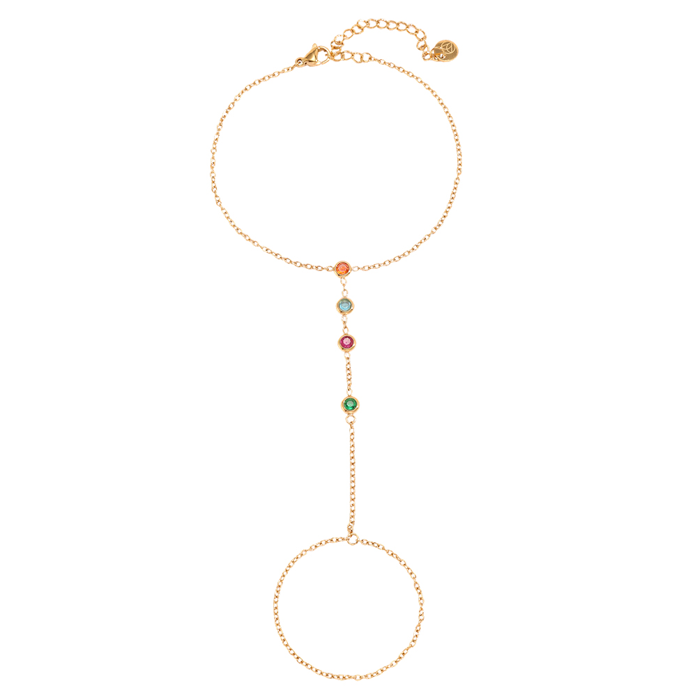 17.5cm Vier farbige Zirkonia Handkette Edelstahl Armband   