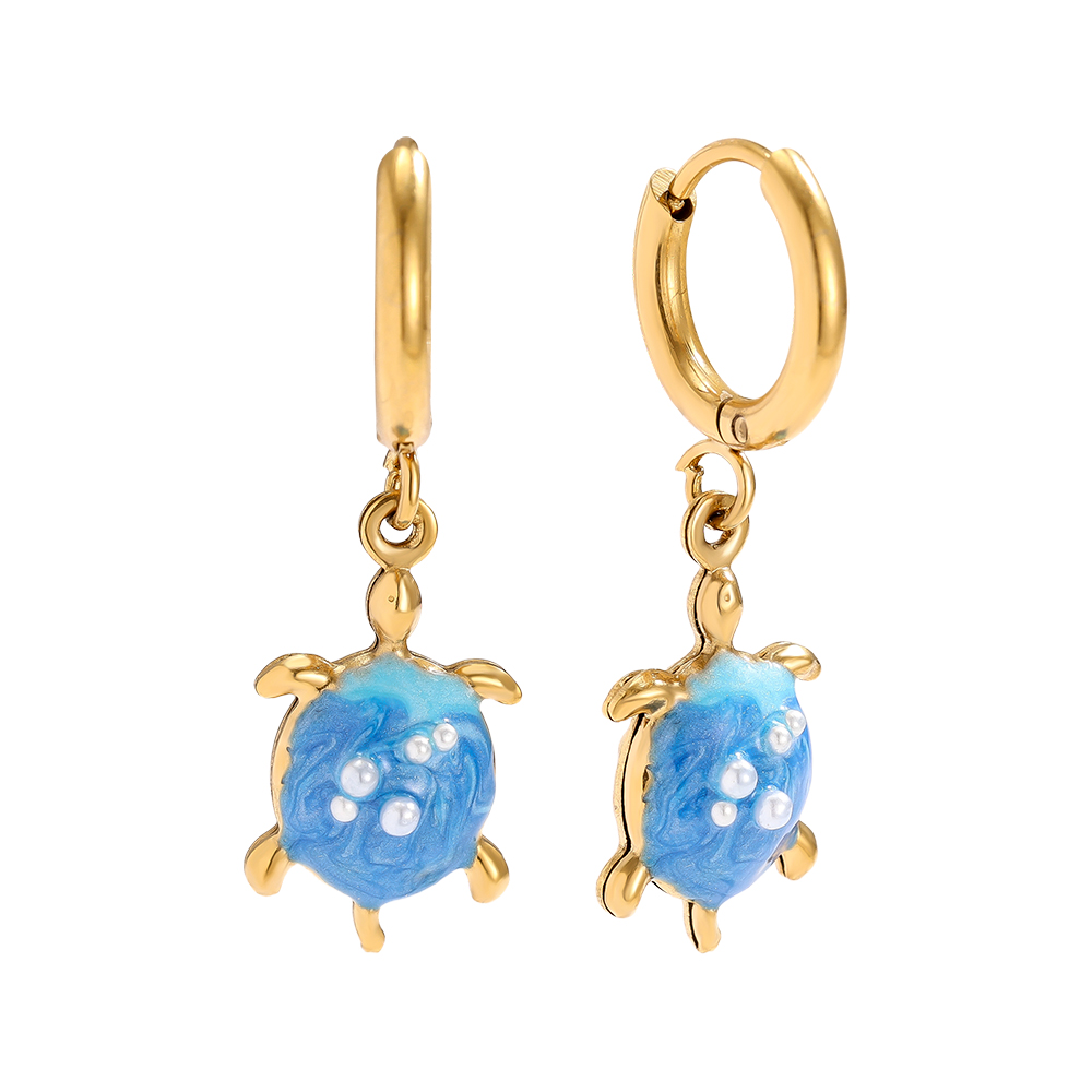 1*3cm blauer Meeresschildkröten Edelstahl Ohrringe   