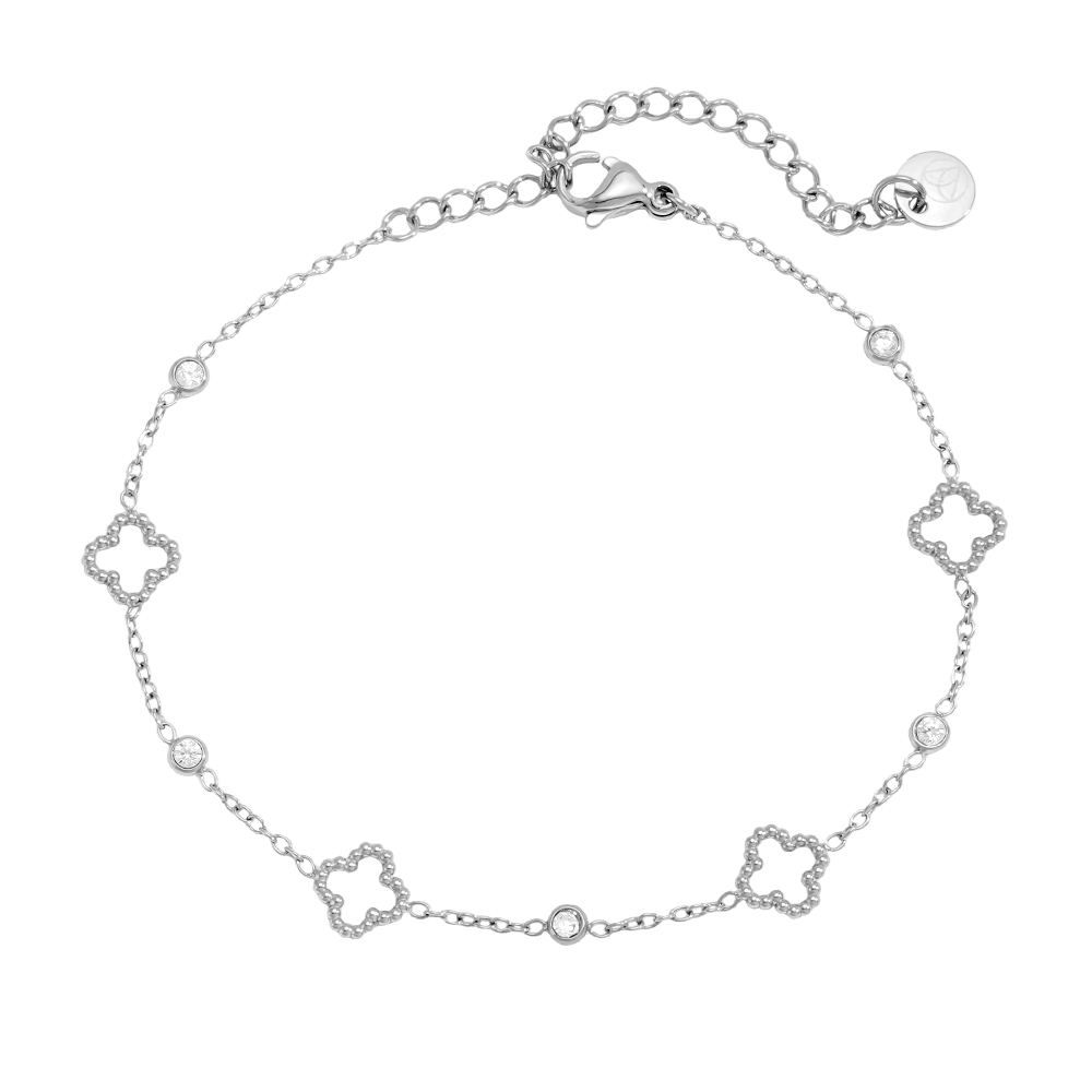 Edelstahl Armband 16.5cm kleines Kleeblatt mit Mini Zirkonia
