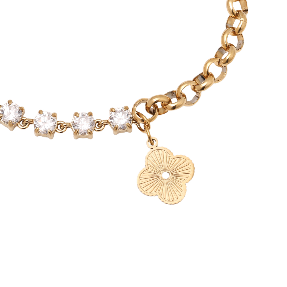 16cm Half Diamond Chain With Lucky Flower Edelstahl Armkette     