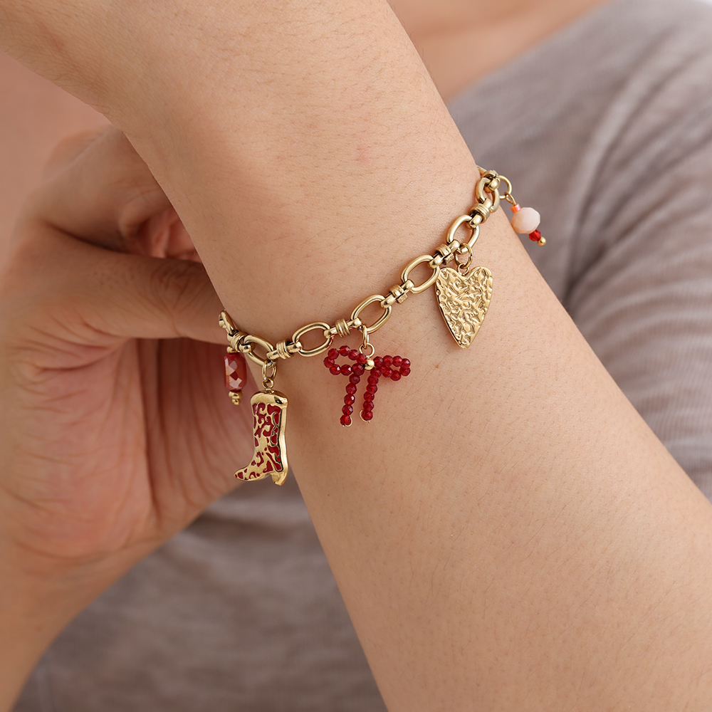 Edelstahl Armkette 17cm Red Charms