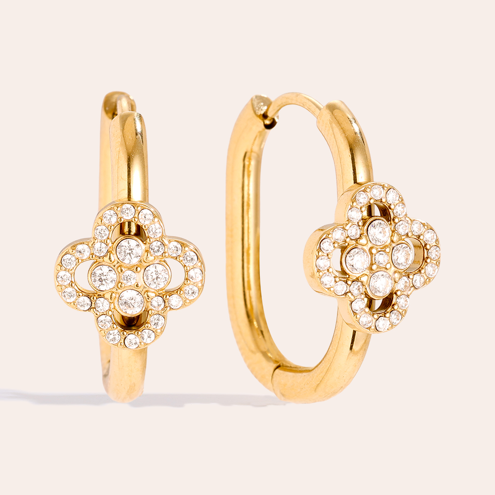 2cm Diamond Lucky Flower In Hoop Edelstahl Ohrringe   