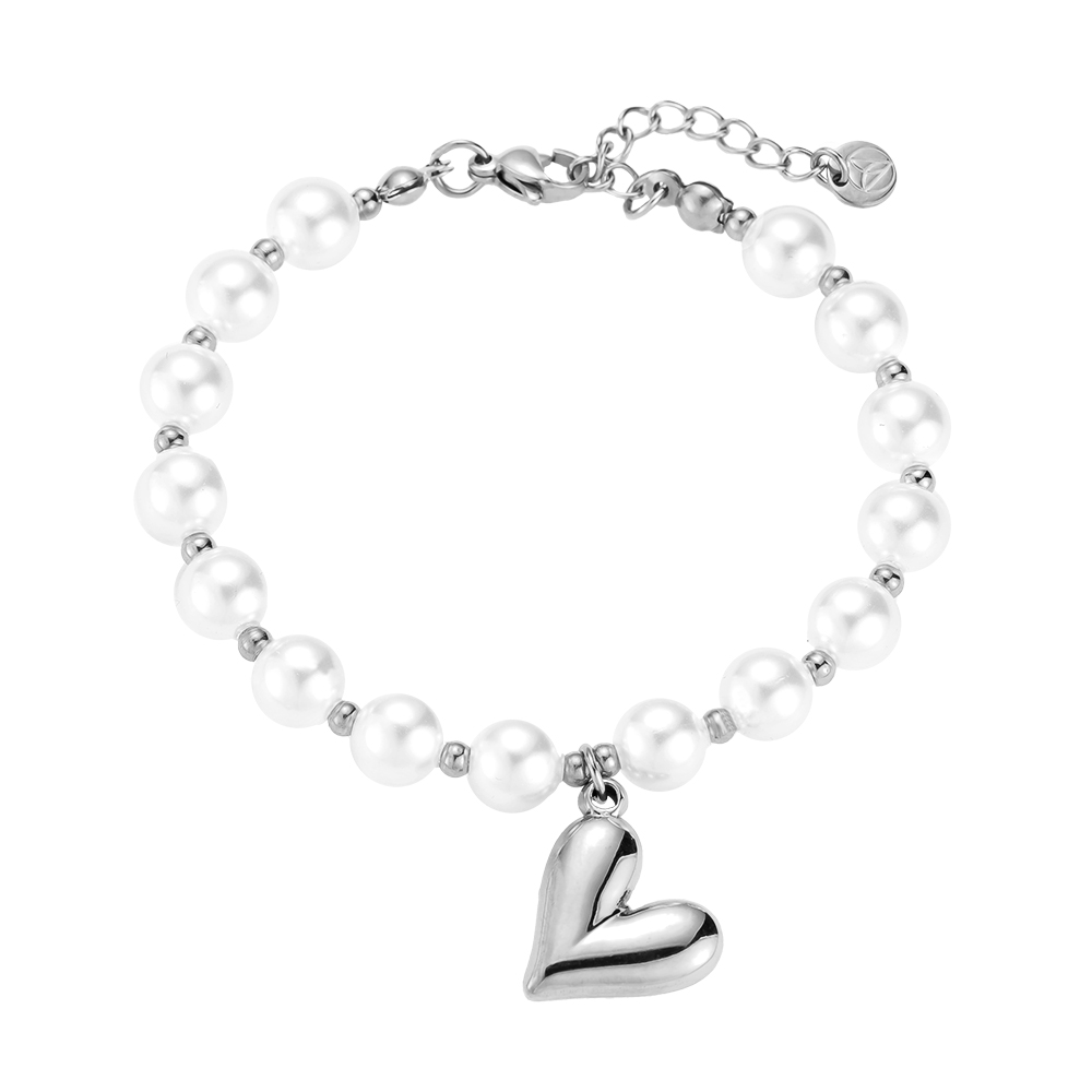 17cm Heart Pearl Edelstahl Armband
