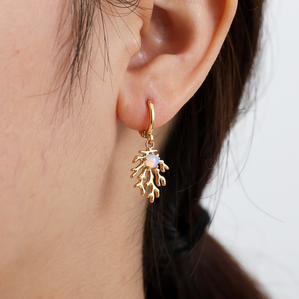 3.1cm Coral And Natural Stone Vergoldete Ohrringe    