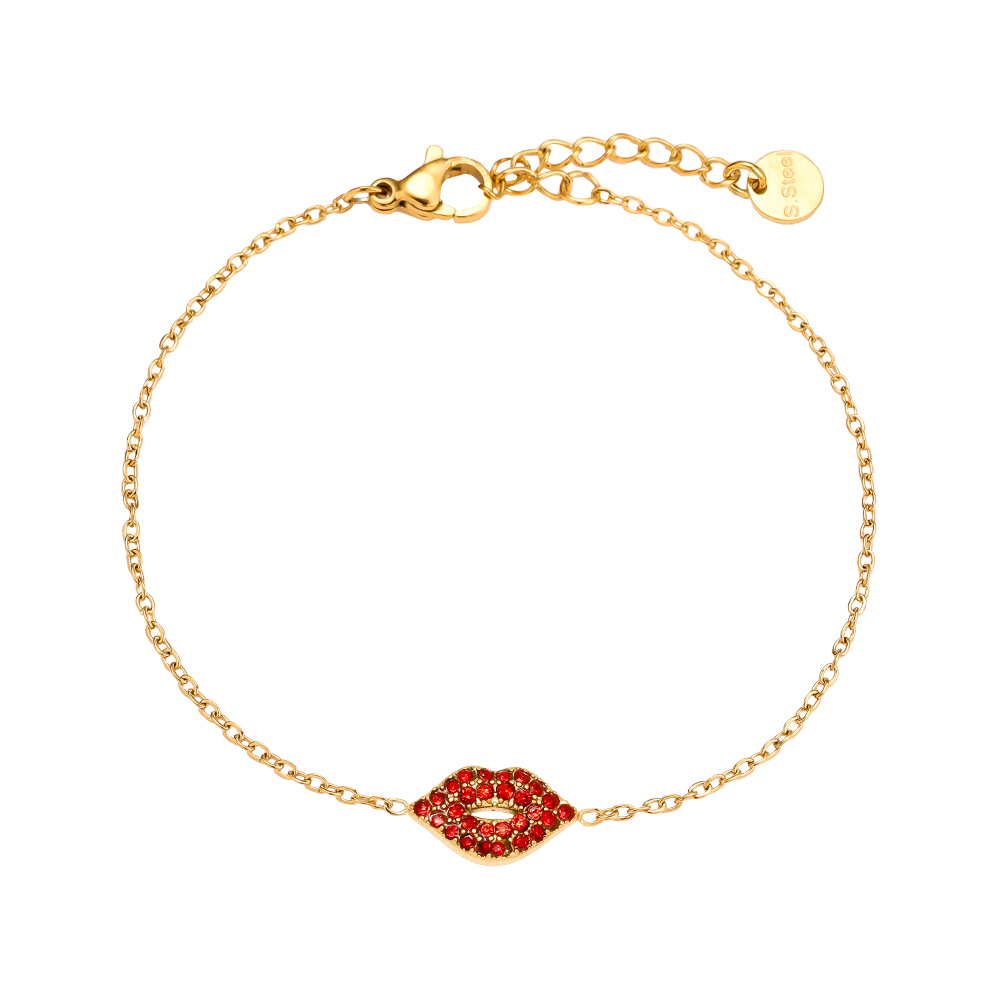 Edelstahl Armkette 17cm Diamond Red Lip