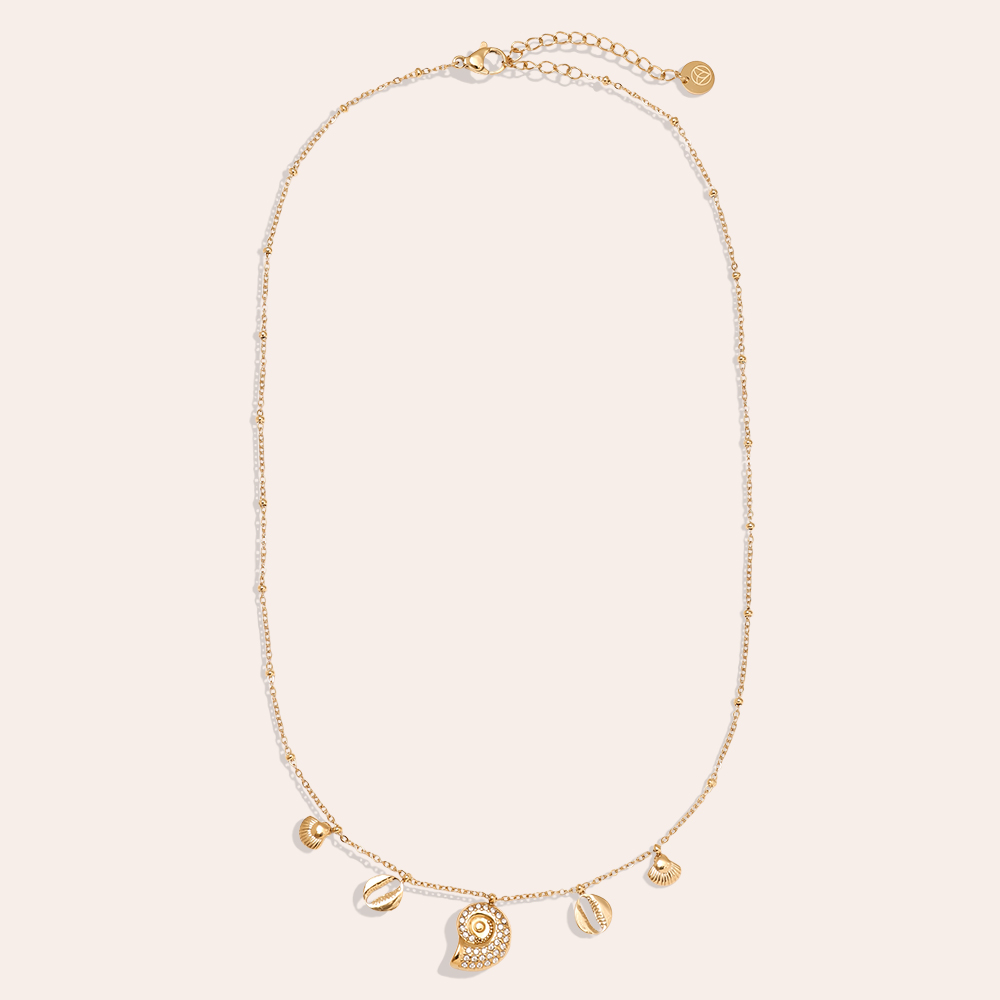 40cm Strass Schnecke und kleine Muschel Edelstahl Halskette 