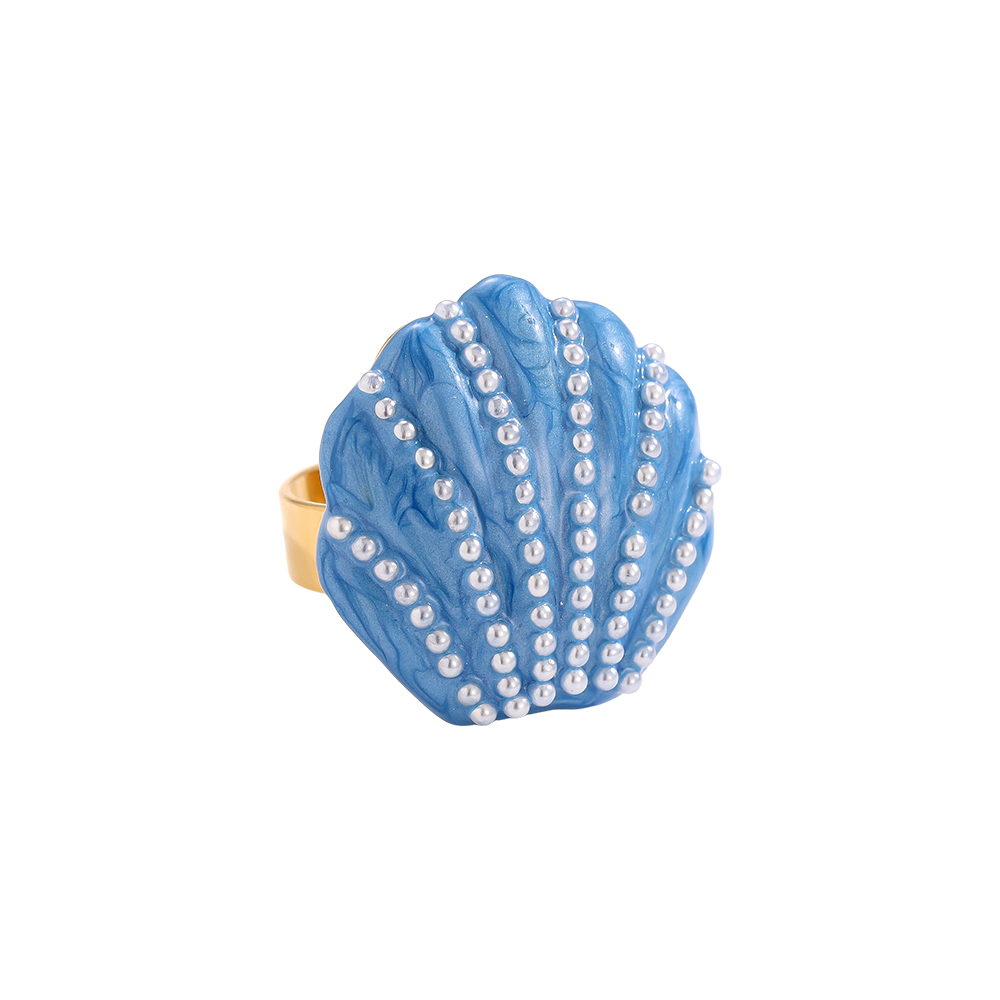 blaue Muschel Edelstahl Ring      