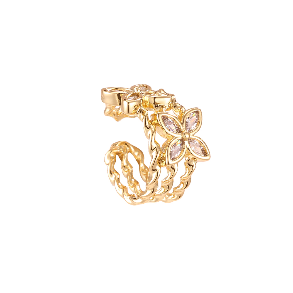 Vergoldete Ear-cuffs 15mm Zirkonia Doppelt Kleeblatt 