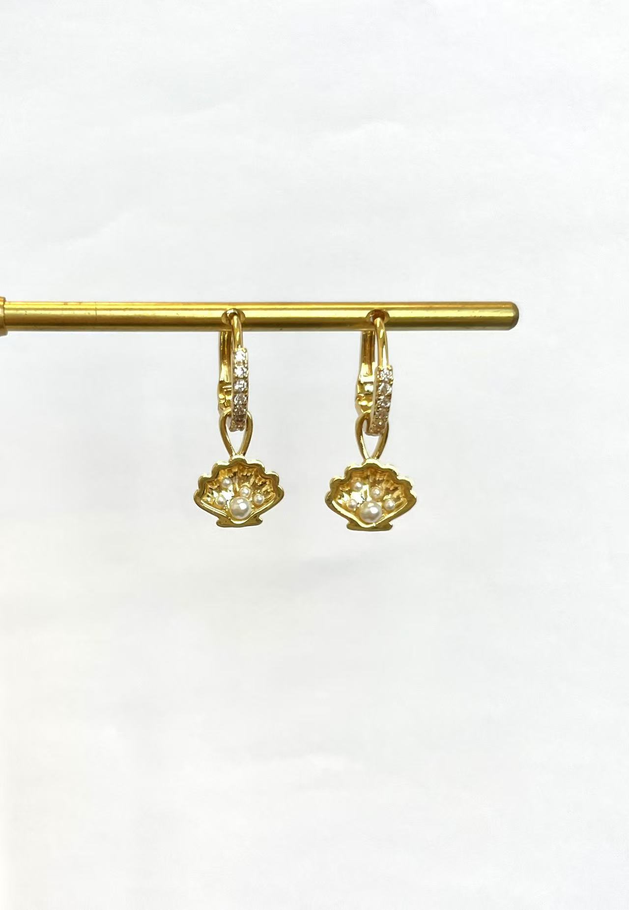 2.4cm Shell And Pearl Vergoldete Ohrringe 