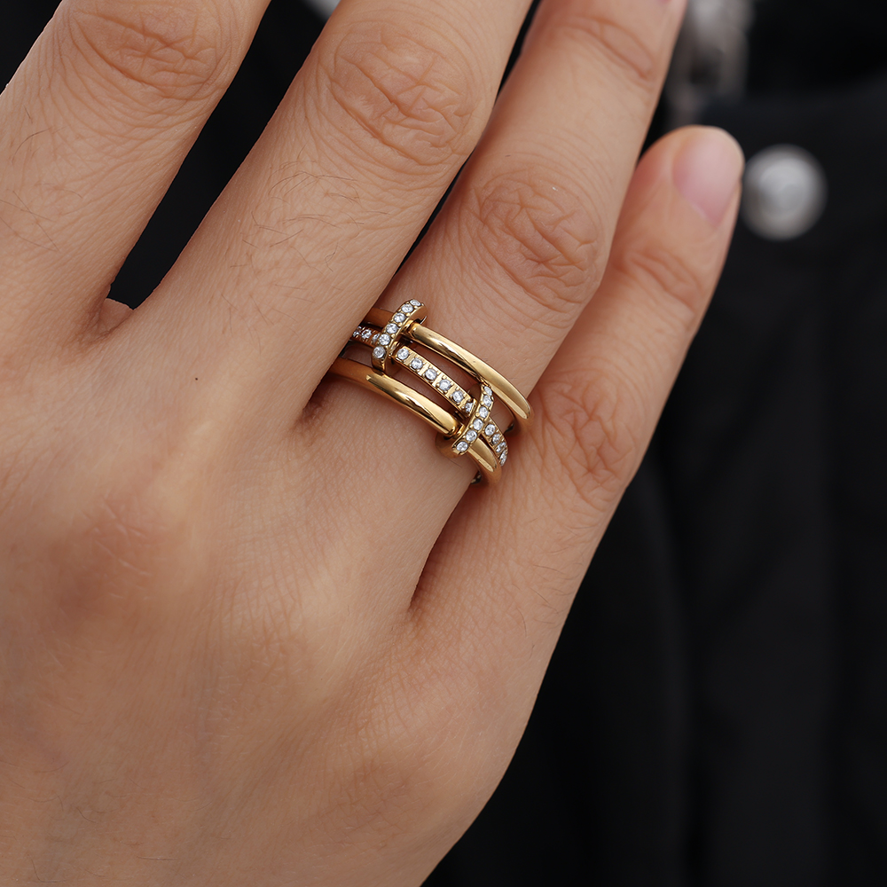 Three Layer Gold Ring Set With Lock Edelstahl Ring      