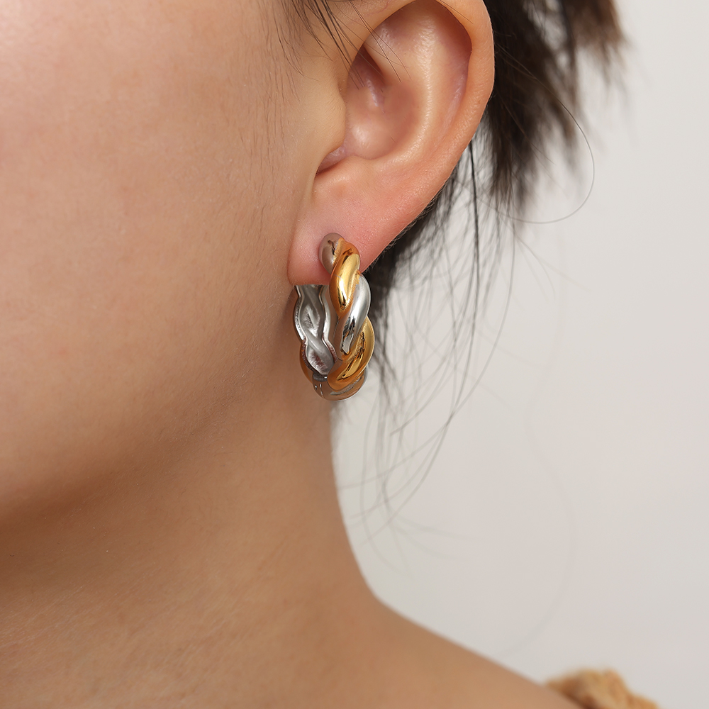 2.7cm Gold And Silver Twist Hoop Edelstahl Ohrringe     