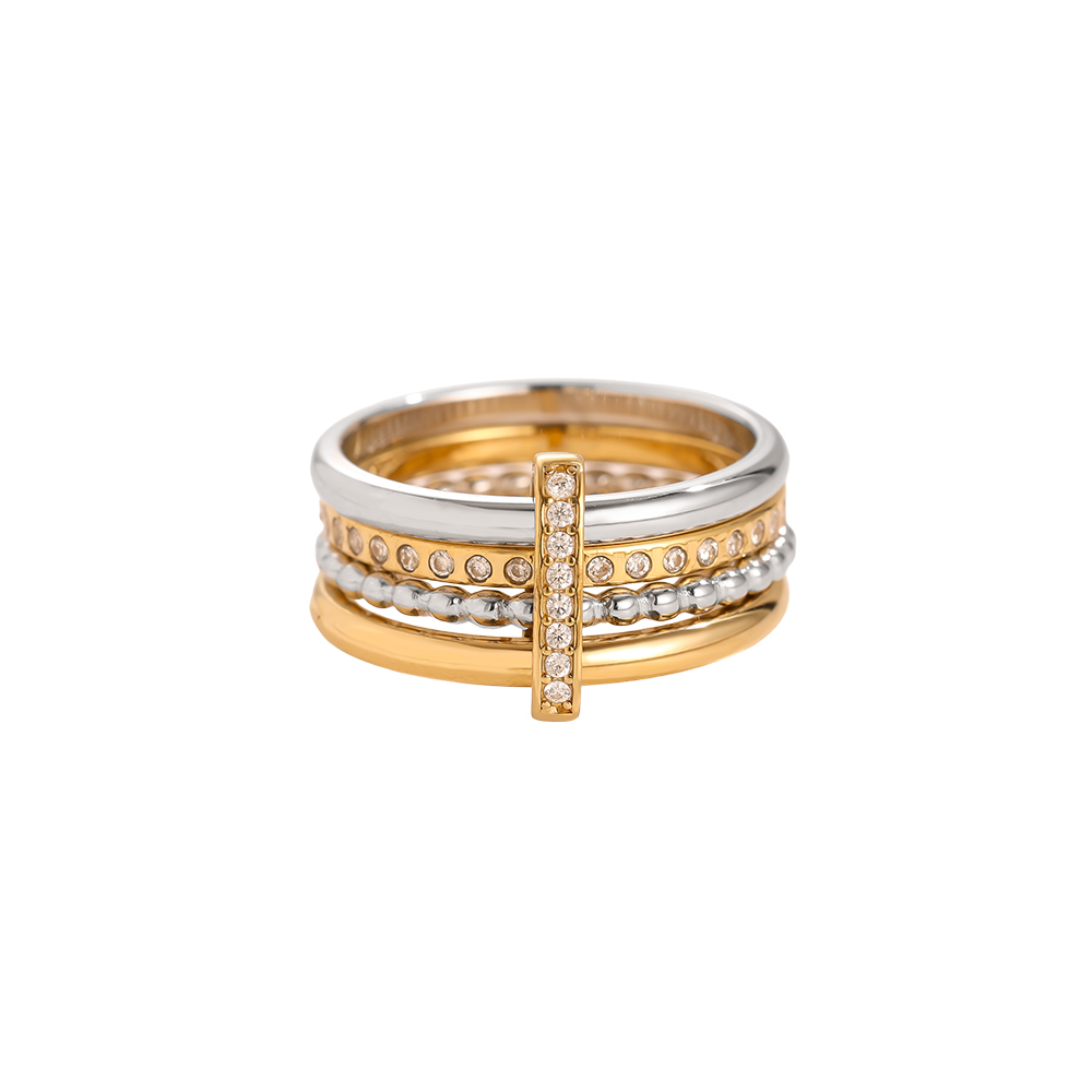 Various Layer Gold And Silver Diamond Lock Ring Set Edelstahl Ring      