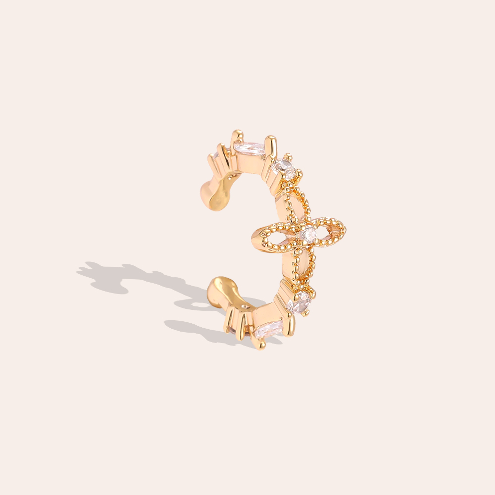 Vergoldete Ear-cuffs 15mm Zirkonia Singular Kleeblatt  
