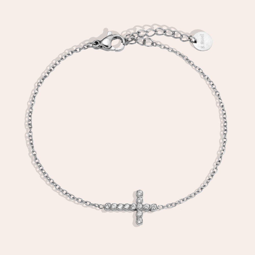 17cm Nice Diamond Cross Edelstahl Armband   