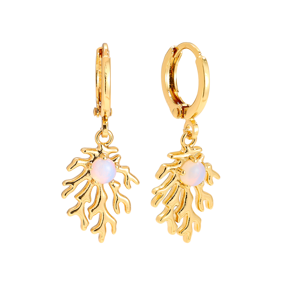 3.1cm Coral And Natural Stone Vergoldete Ohrringe    