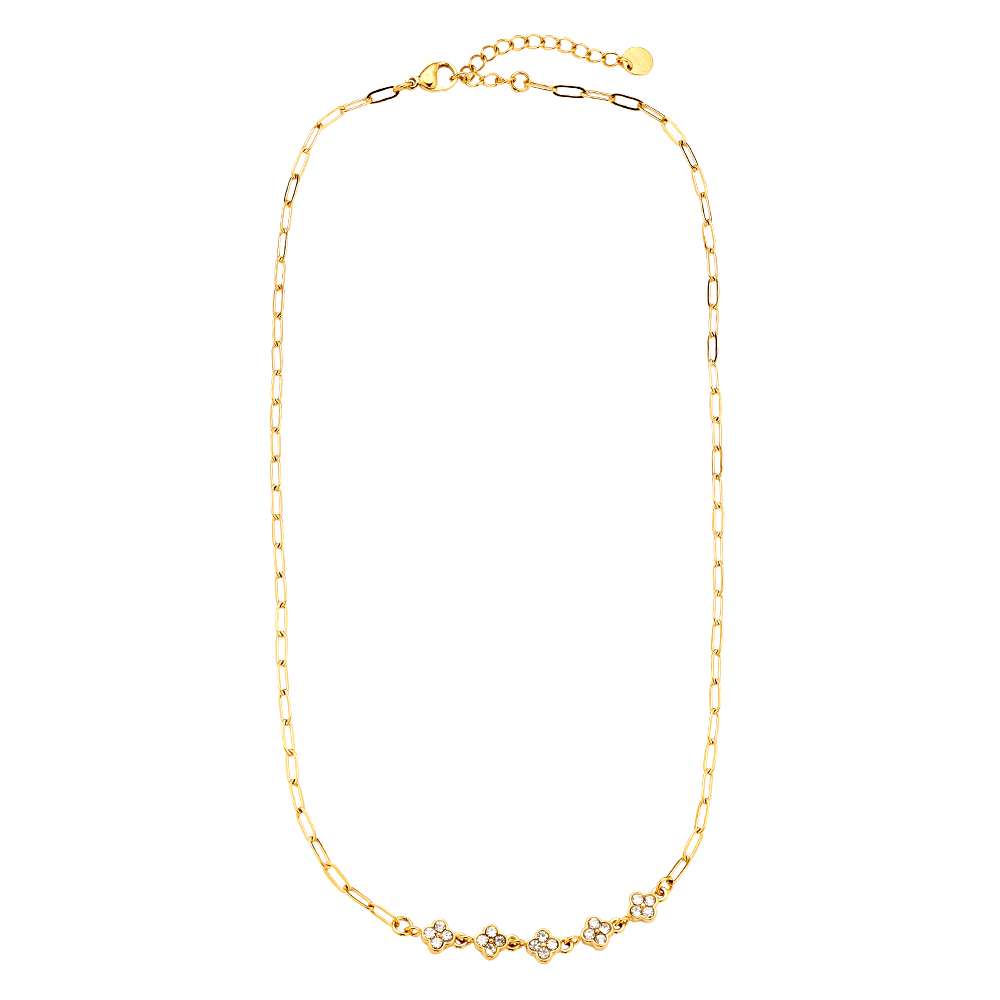41cm Three Diamond Flowers Edelstahl Halskette     