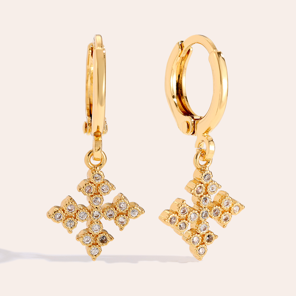 2.6cm Diamond Cross Vergoldete Ohrringe      