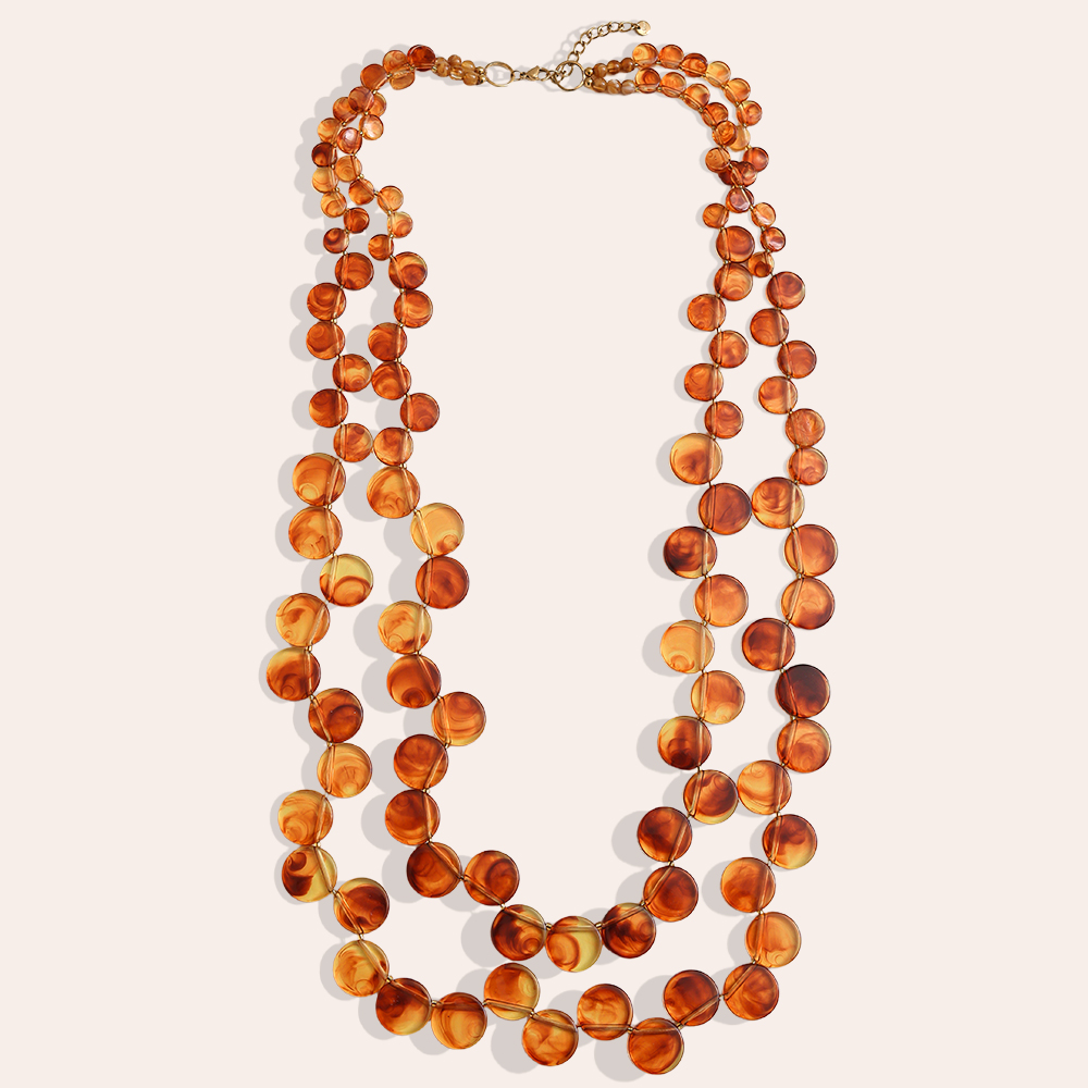 96cm zweilagige Acrylscheibenkette Edelstahl Halskette    