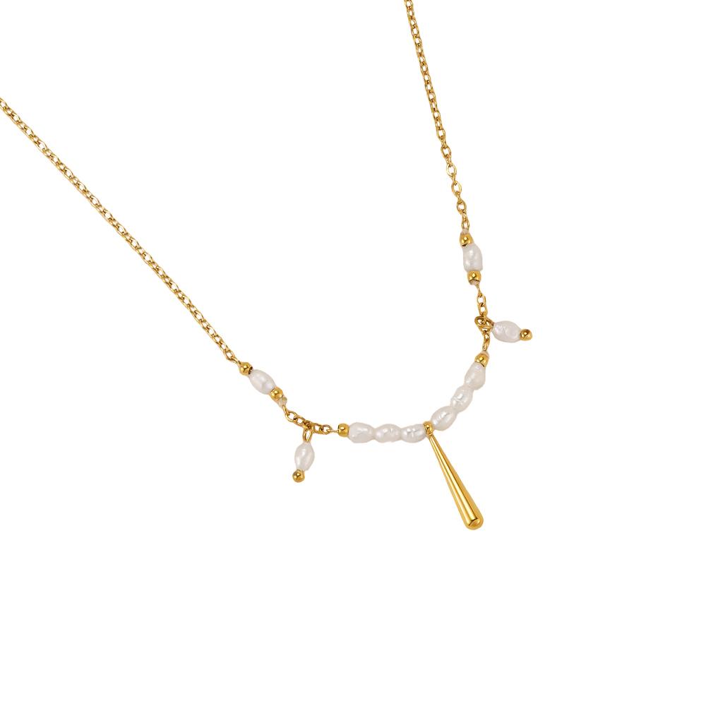 Edelstahl Halskette 42cm viele kleine Perlen und goldene nadel