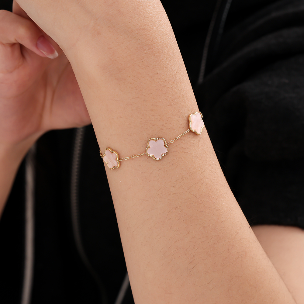 17cm Pink Resin Flower Edelstahl Armkette   