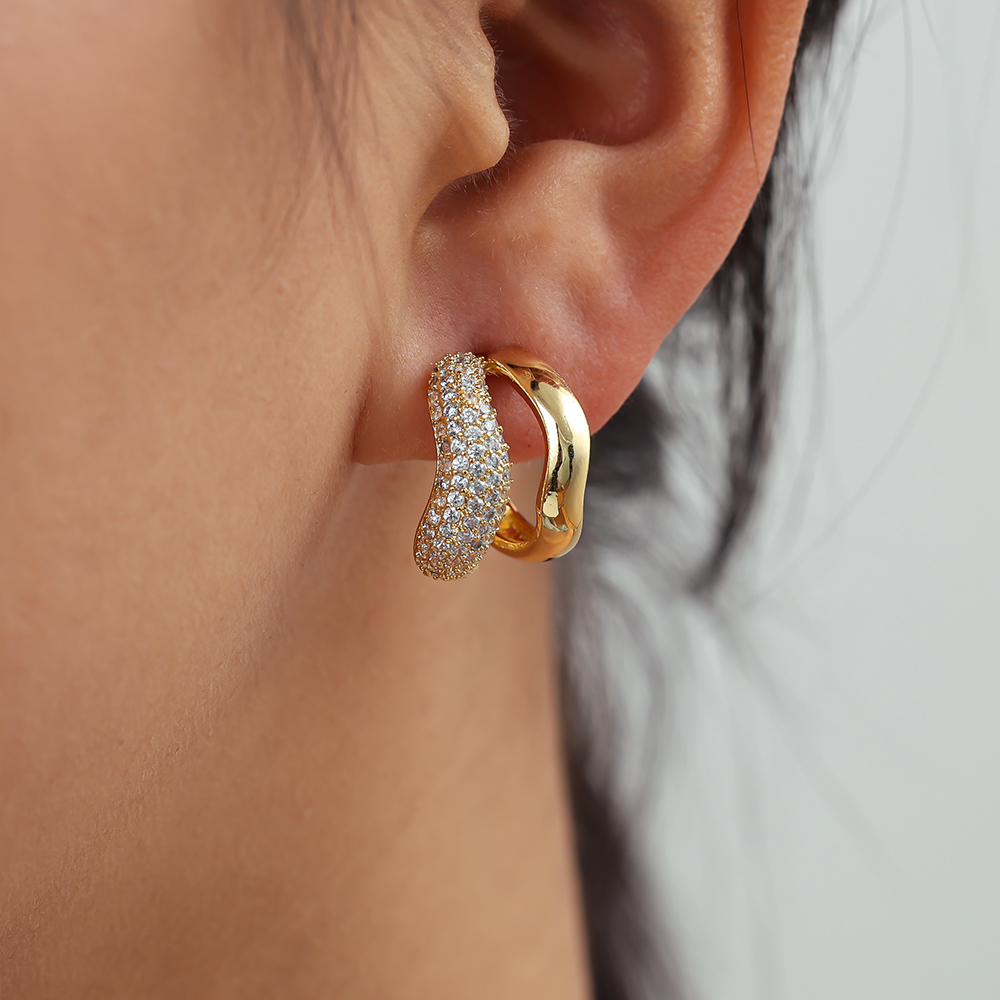 18mm Zirkonia zweilagige Soft Wave Vergoldete Ohrringe   