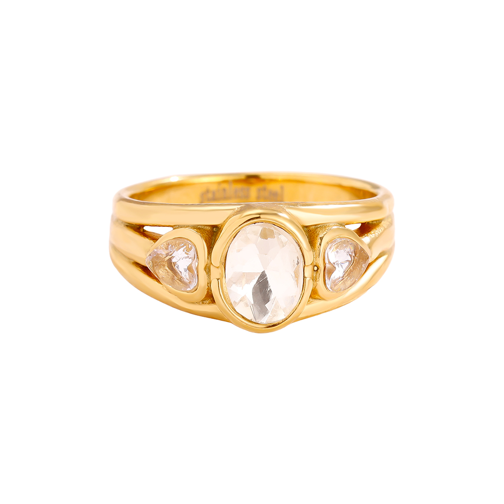 Vintage Look Oval Diamond Edelstahl Ring    