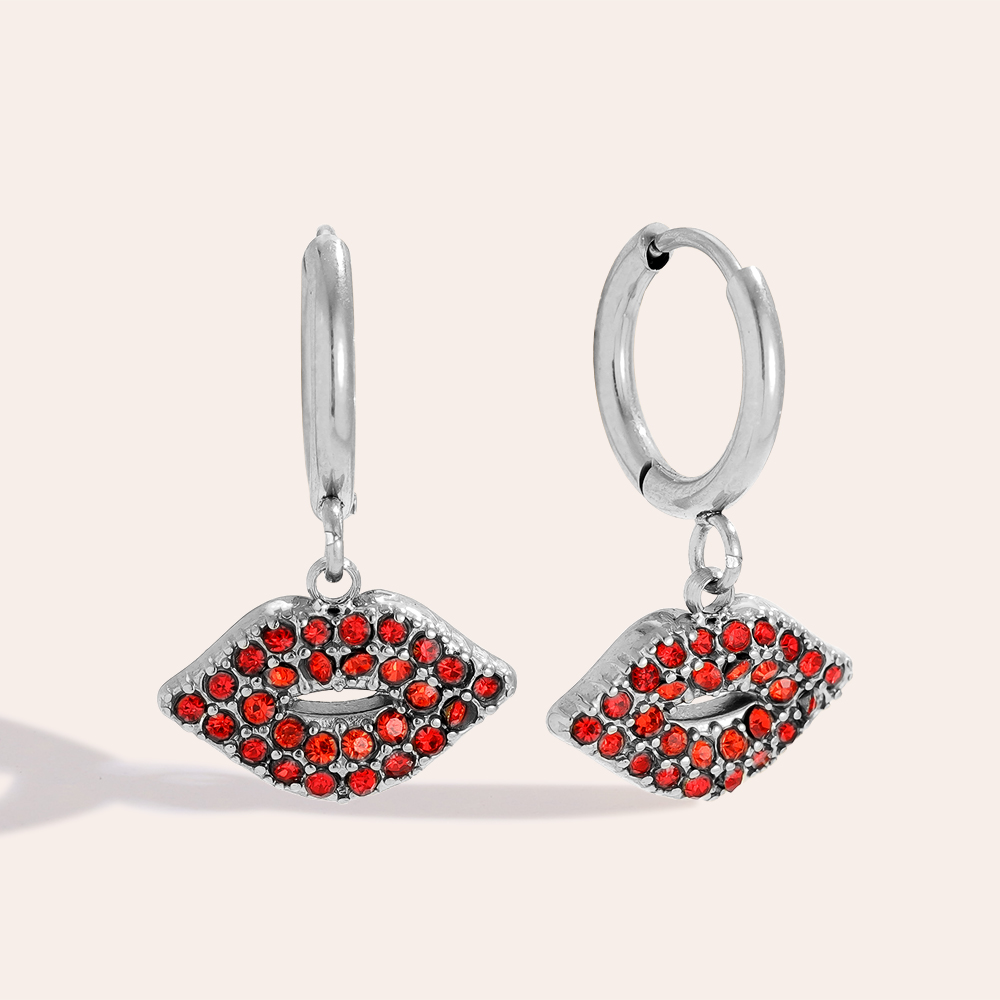 Edelstahl Ohrringe 2.1cm Red Diamond Lip