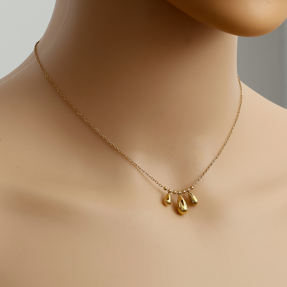 Edelstahl Halskette 40cm Three Drops In Thin Chain