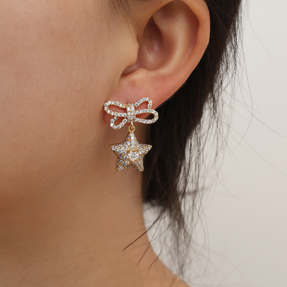 26mm Shining Bowtie Star Diamond Vergoldete Ohrringe     