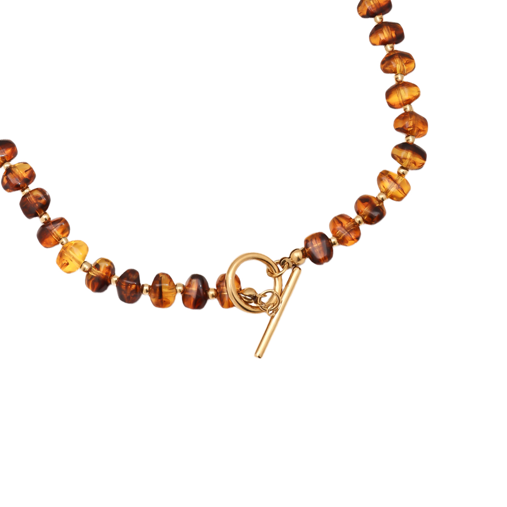 45cm Acrylic Brown Beads Edelstahl Halskette   