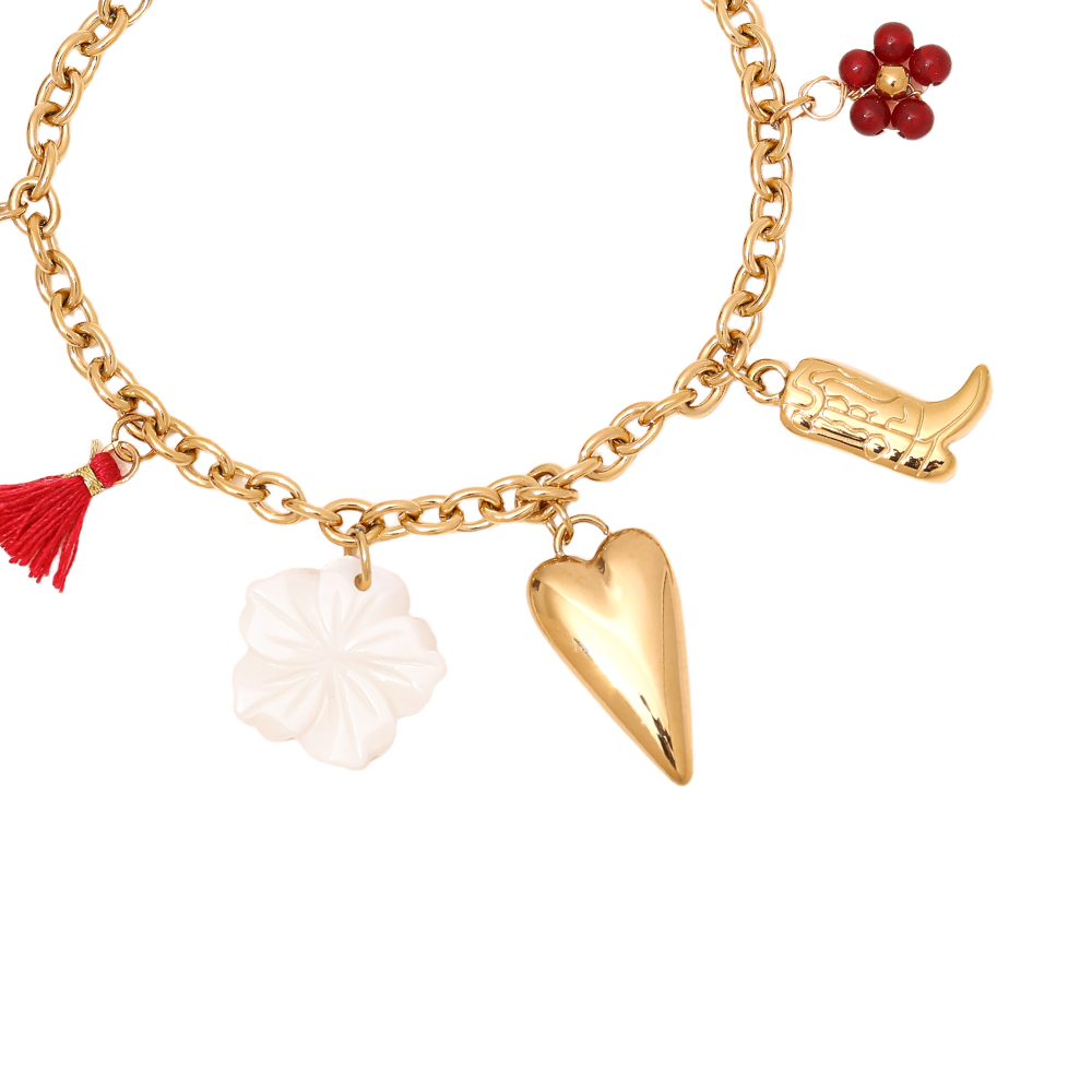 17cm Herz Stiefel Blume und Mond Edelstahl Armband     