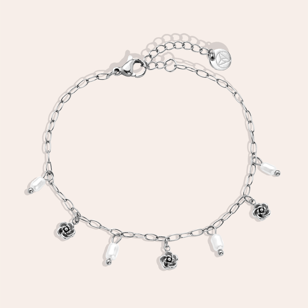 17cm Mini Flower And Pearl Edelstahl Armband 