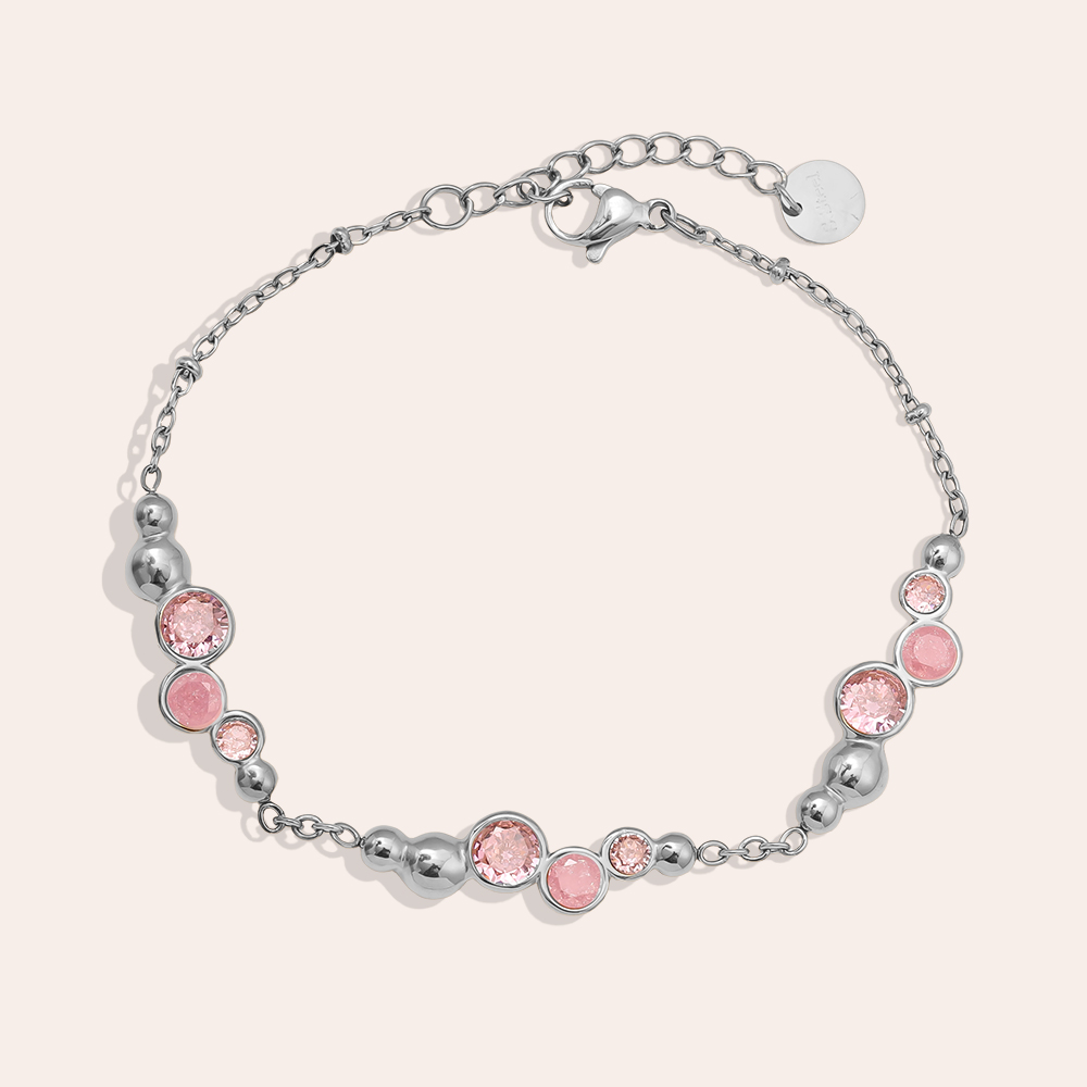 17cm Pro Pink Round Diamond Edelstahl Armkette       